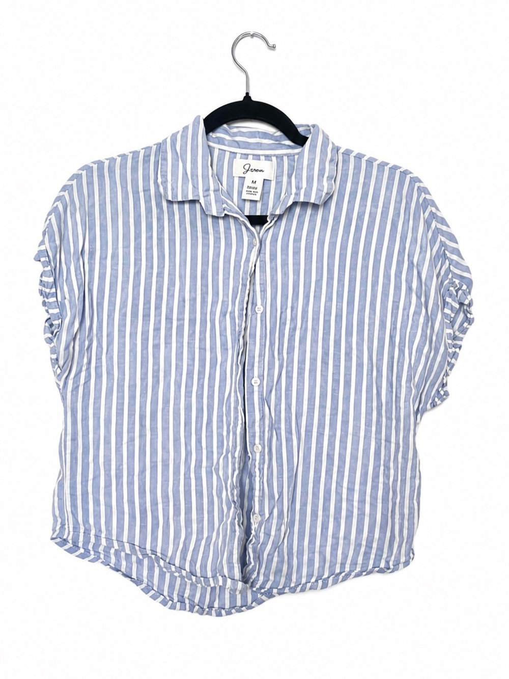 Coastal Grandma Euro-Summer Blue pinstripe button down short sleeve shirt size M